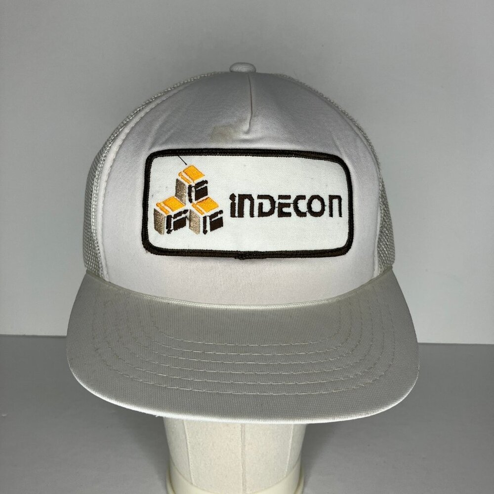 Vintage Indecon Baseball Cap Men's Adjustable White Mesh Trucker Hat Logo Patch